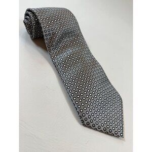 Ferrecci Silver Black Tie Geometric Squares Pattern Silk 100% Italy 58 In.